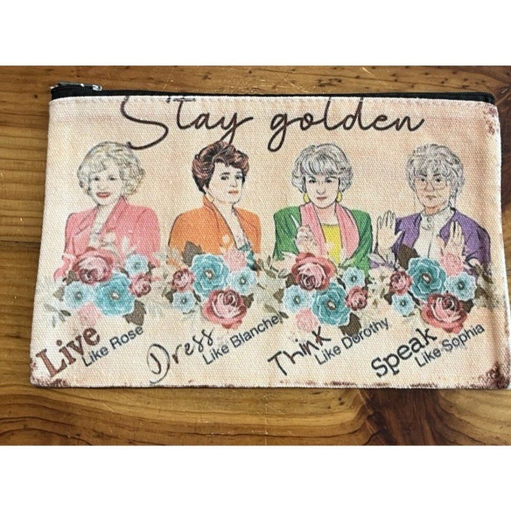 Stay Golden Girls Ladies Canvas Make Up Cosmetic Zipper Pouch Portraits